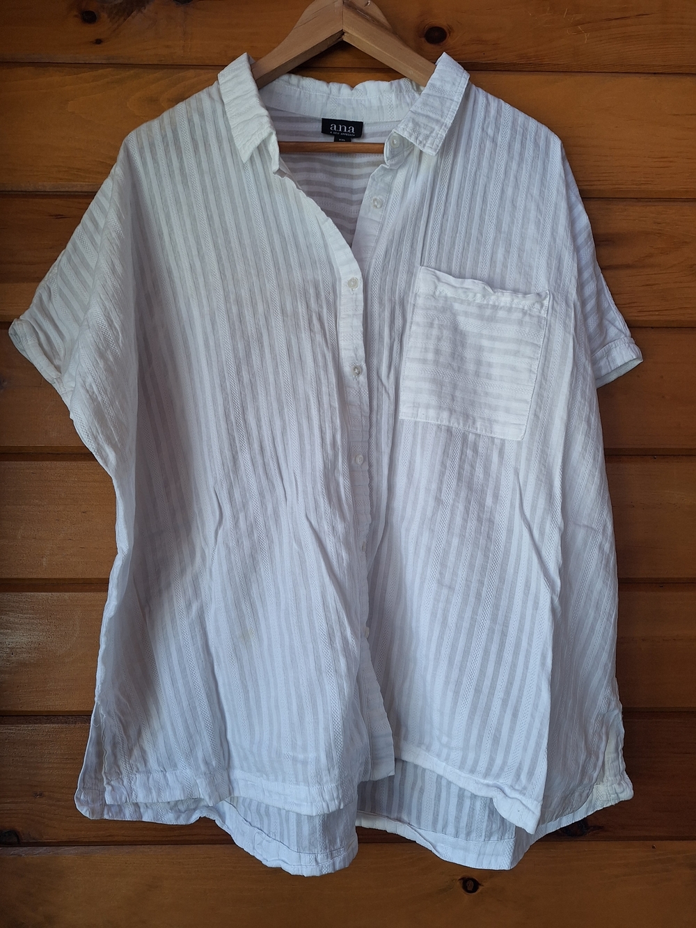 A N A White Lightweight Button-Front Women's Top
